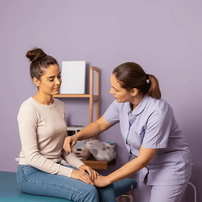 purple occupational therapist with a client in a relaxed setting.