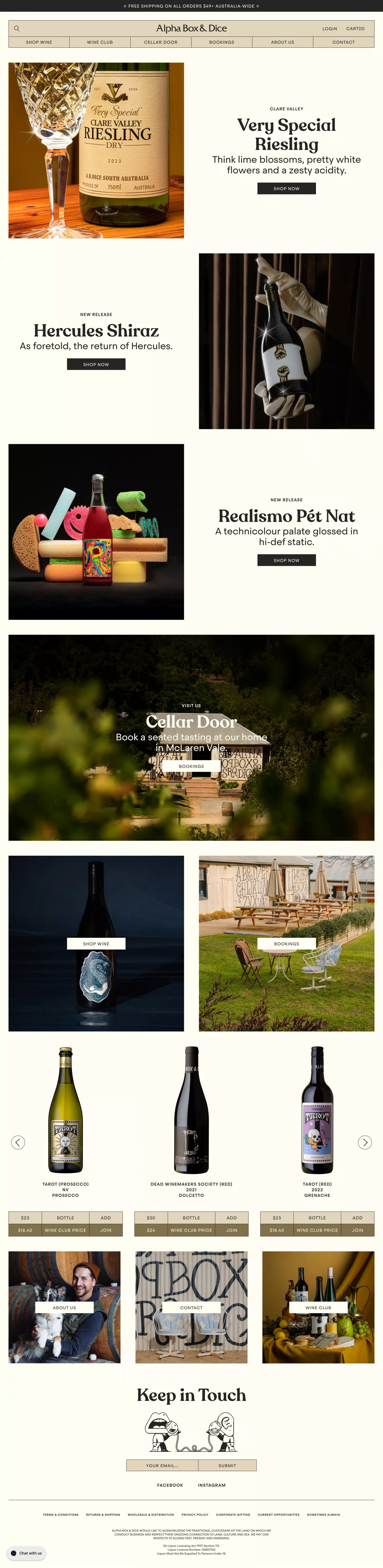 Alpha Box & Dice ecommerce page screenshot showcasing Food & Drinks and Ecommerce design