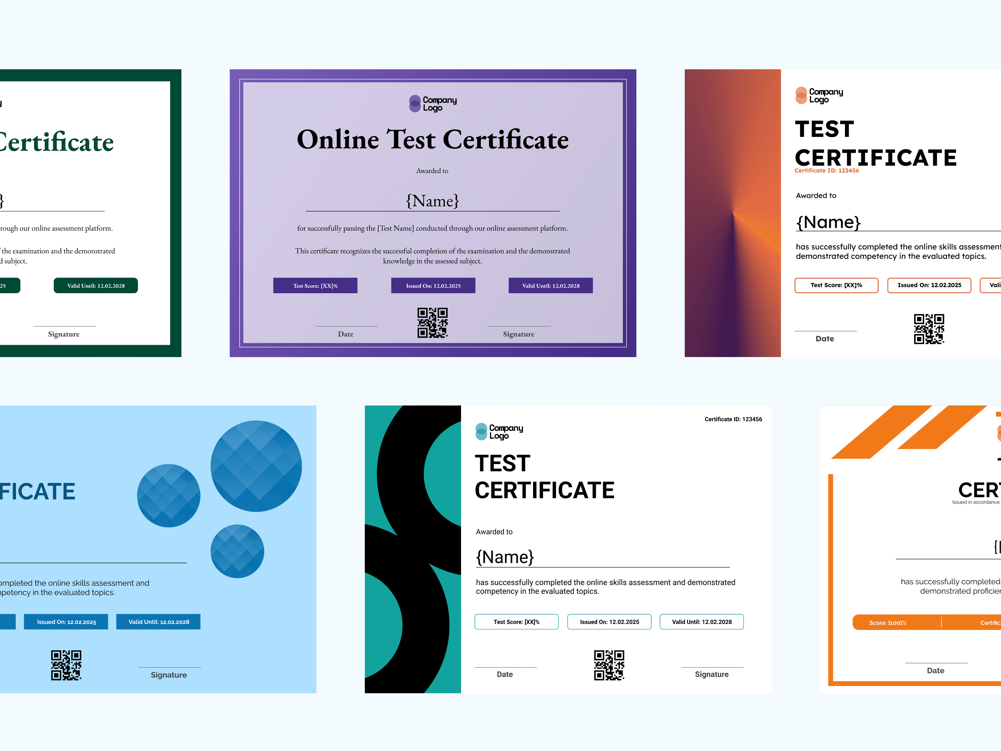 online test certificate templates