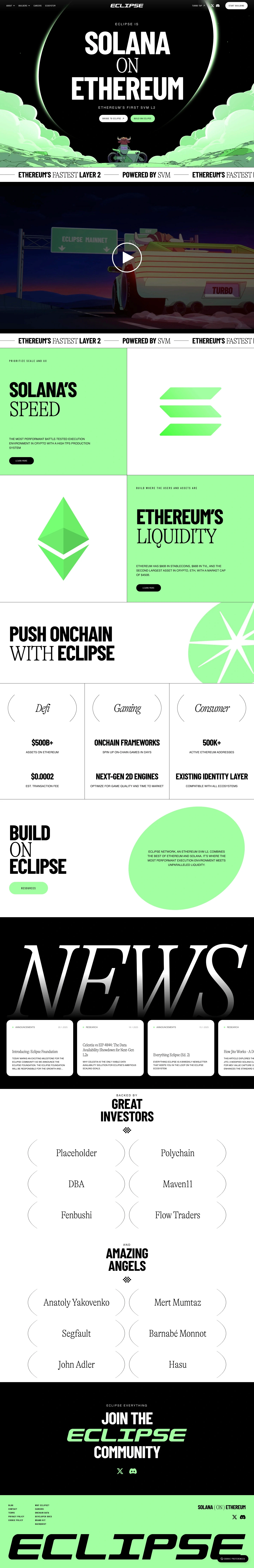Eclipse landing page screenshot showcasing NFT / Crypto / Web3 design