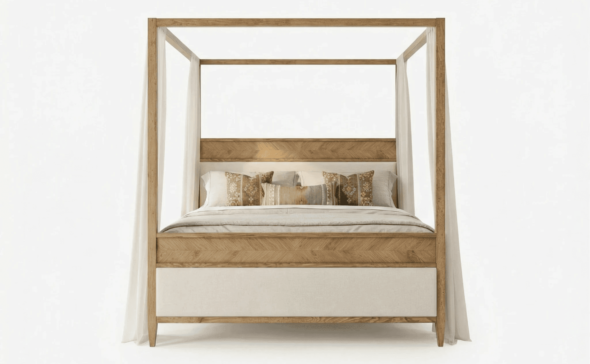 Canopy bed featuring a box frame structure and open post design