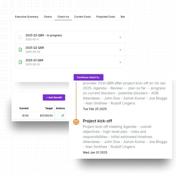 A screenshot of the KangaROI platform, showing 3 images related to the Check-In functionality