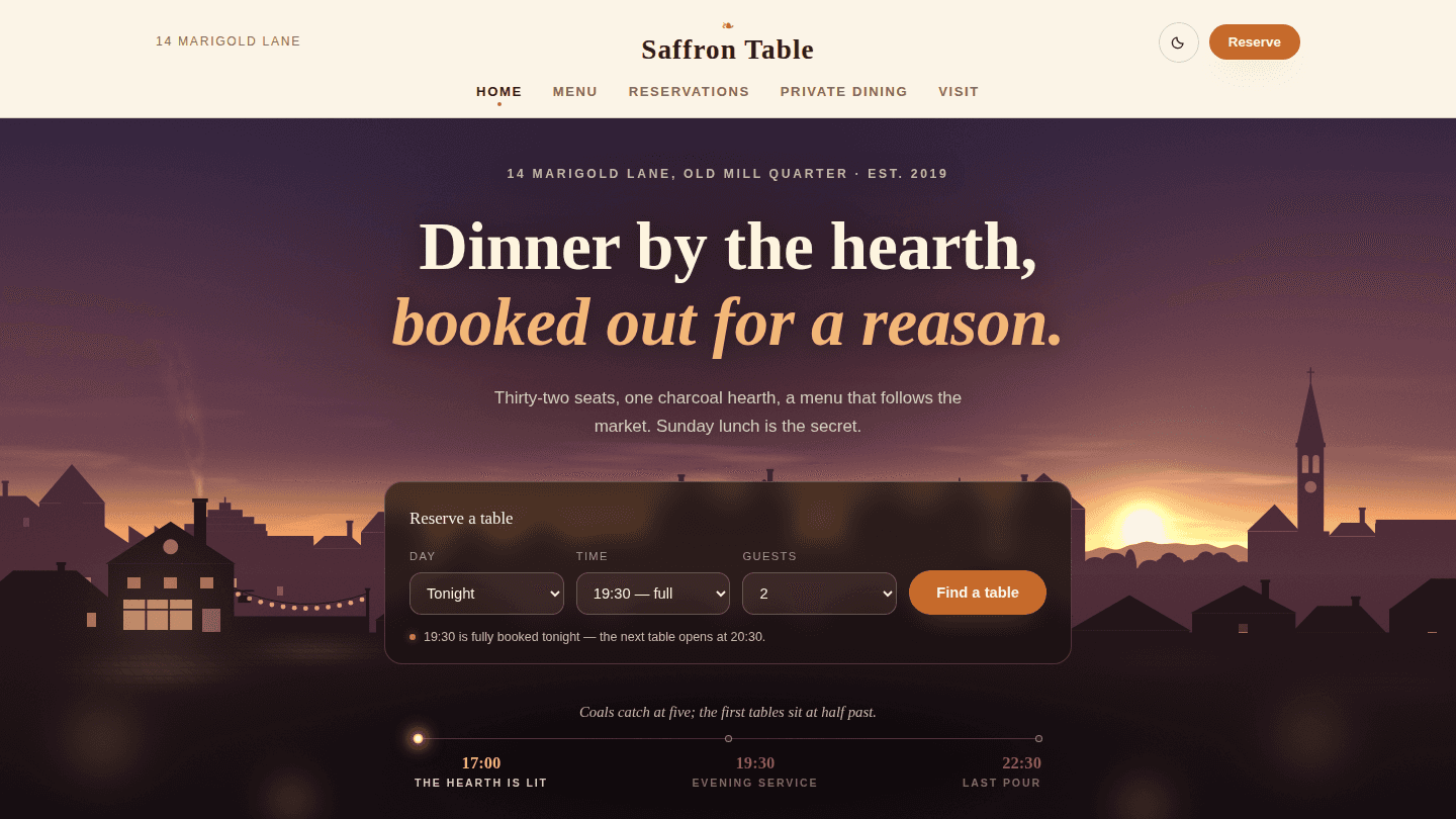 Restaurant website — Originals template preview.