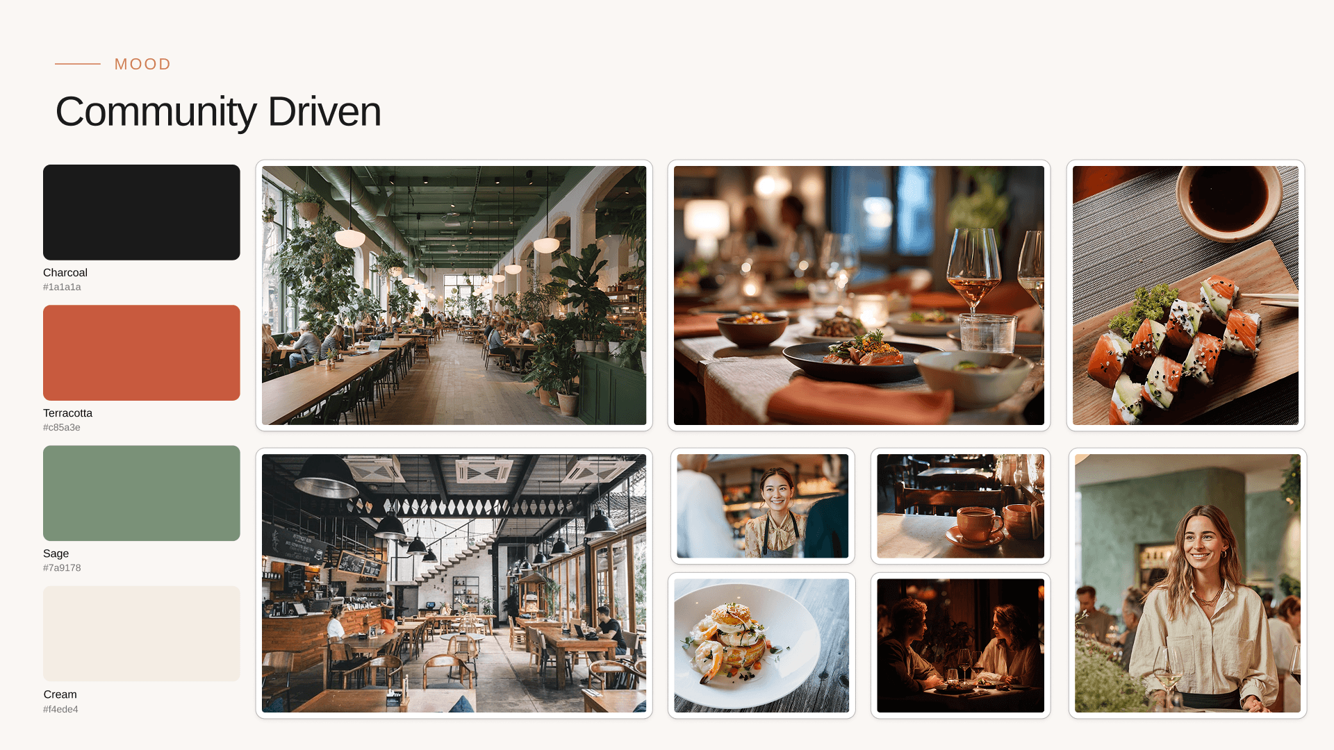 DineCircle UX process presentation slide showing user research insights, journey mapping, wireframes, and final UI screens