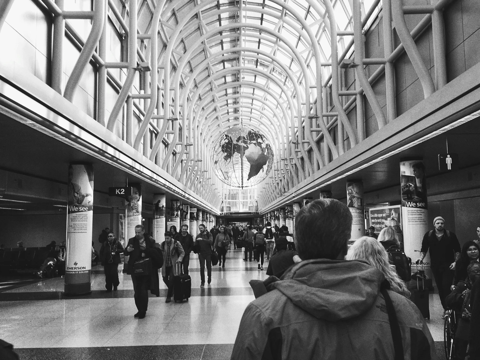 Airport terminal in black and white