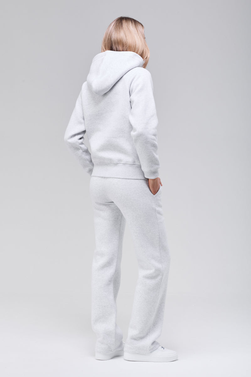 Angled back view, heavyweight cotton blend hoodie