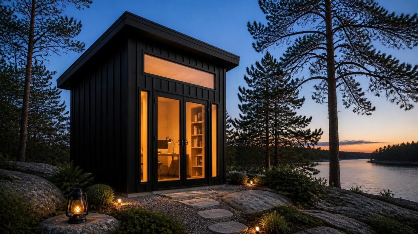 Artist's rendering of the JPD design style: Muskoka dusk exterior