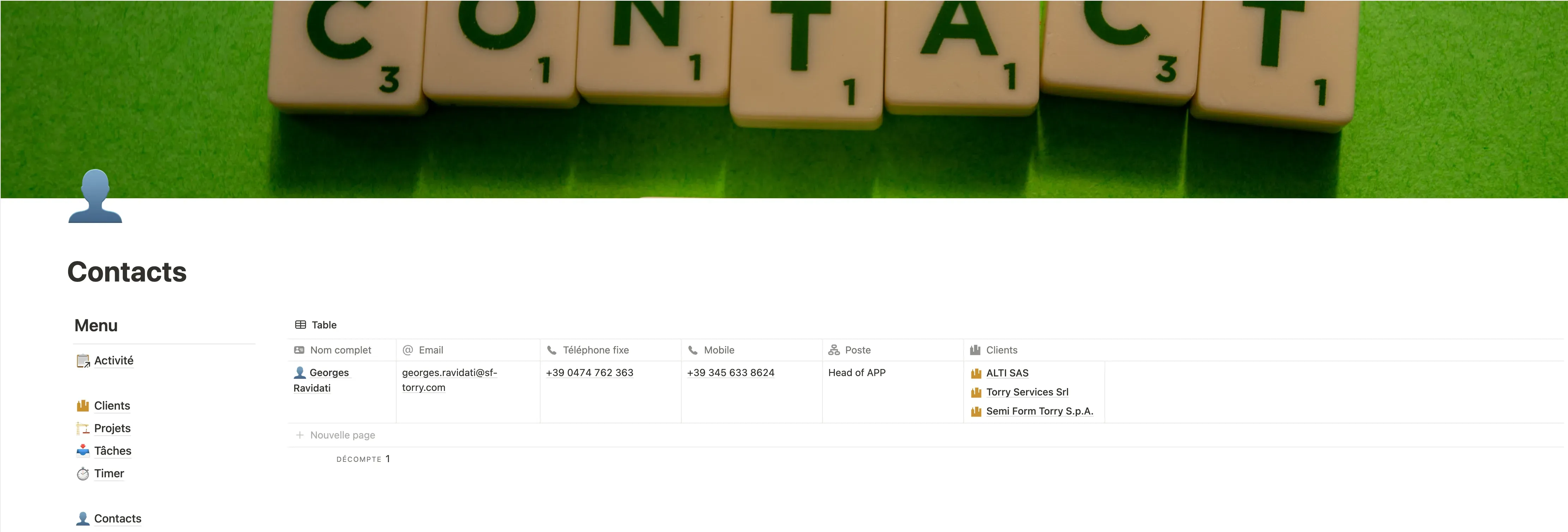 TimeTracker - vue contacts