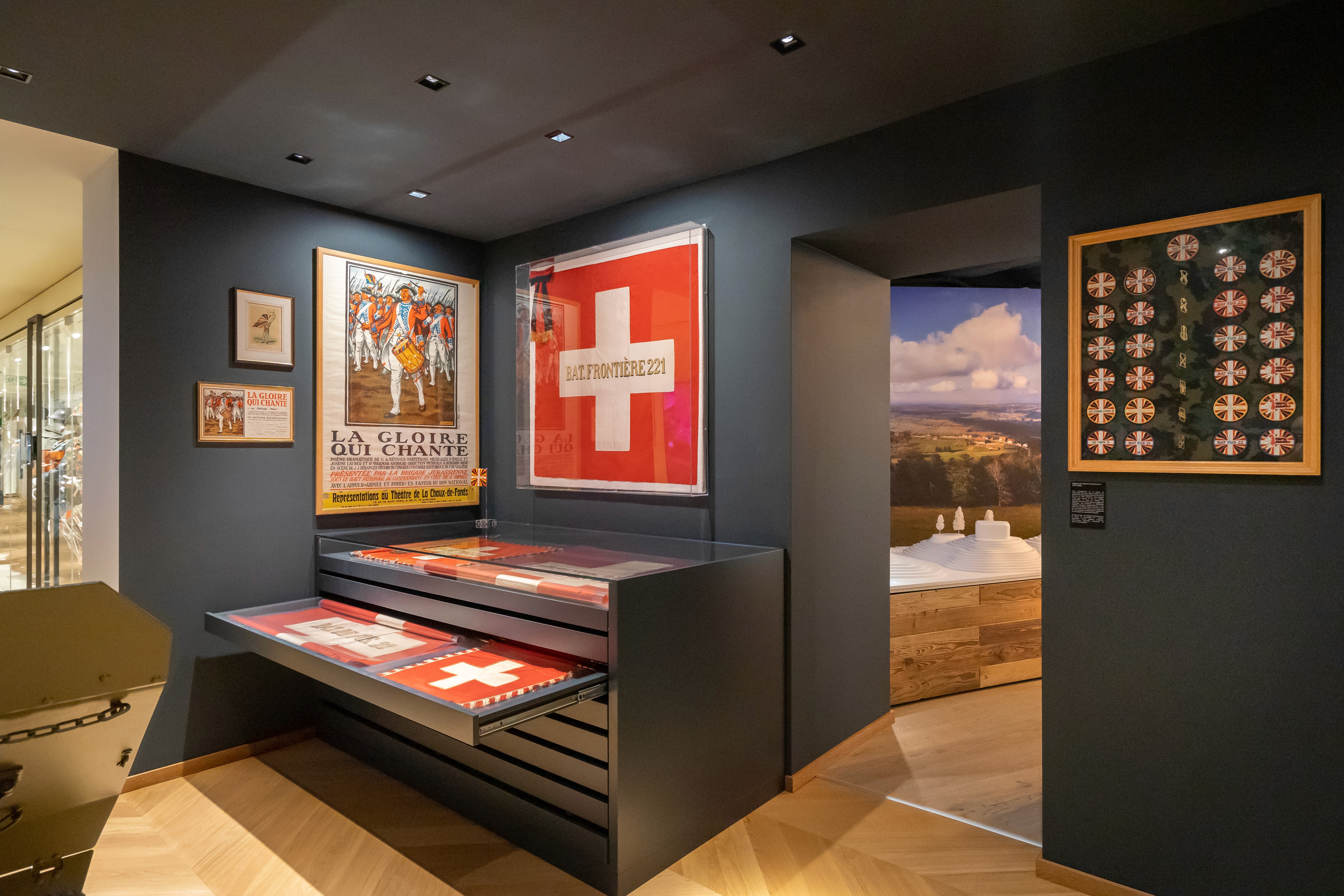 Flag swiss collection   in an exhibition design concept of a museum retail for Switzerland 