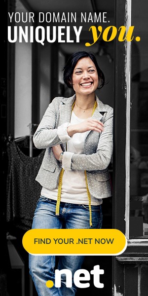 .net vertical display ad with business owner and brand messaging