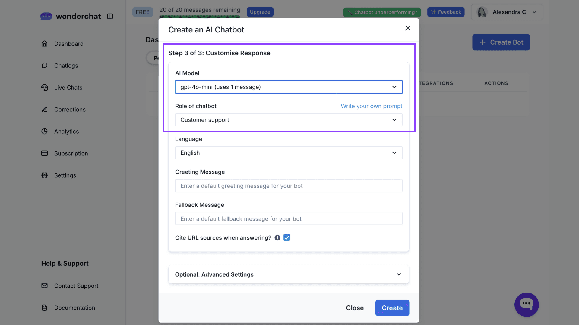 Customize AI chatbot responses