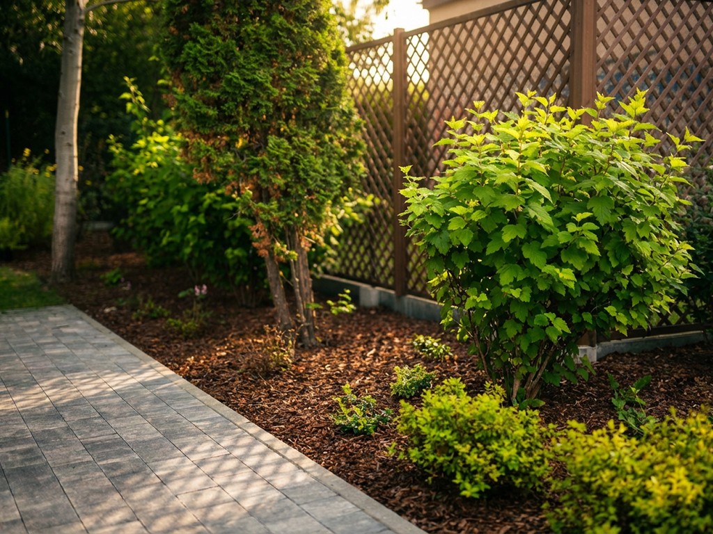 Ogród z młodymi drzewkami