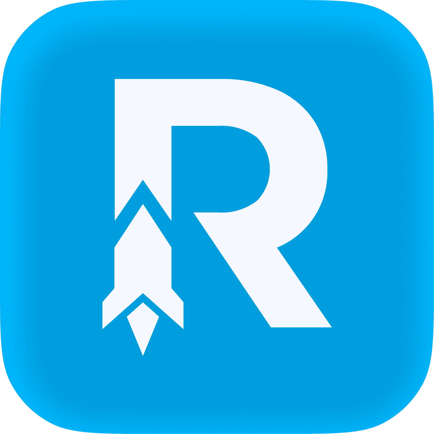 Stylized white rocket forming an "R" on blue, an offerwall logo.