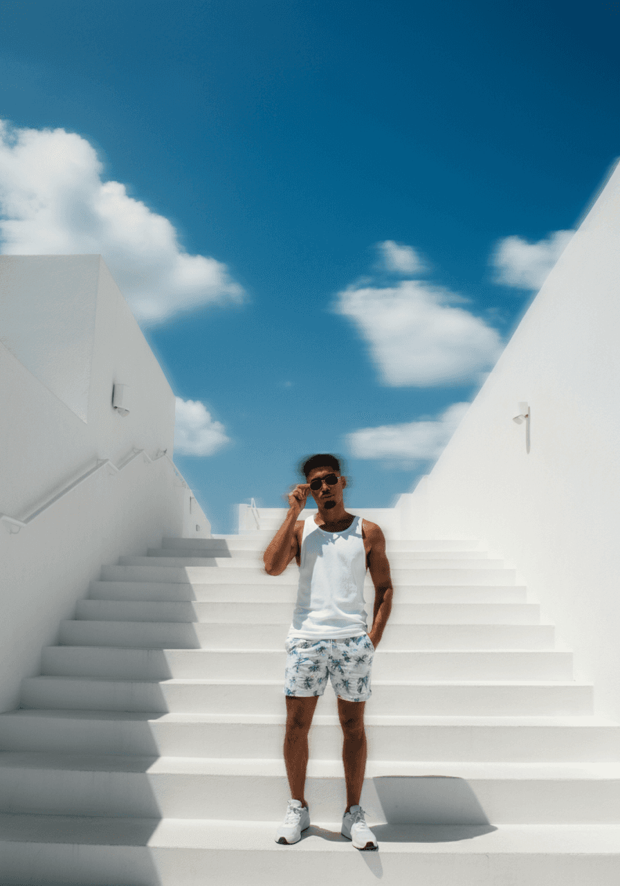 Man standing on white steps