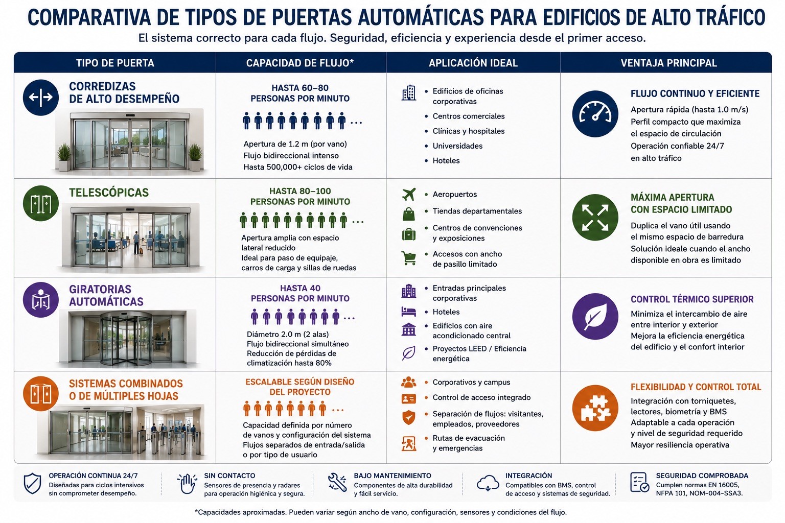 Comparativa de tipos de puertas automáticas para edificios de alto tráfico
