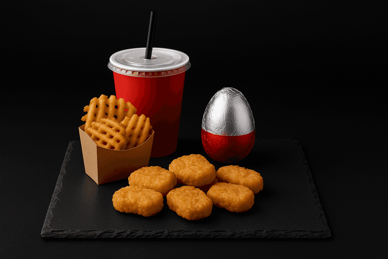 burger on white and red floral table cloth