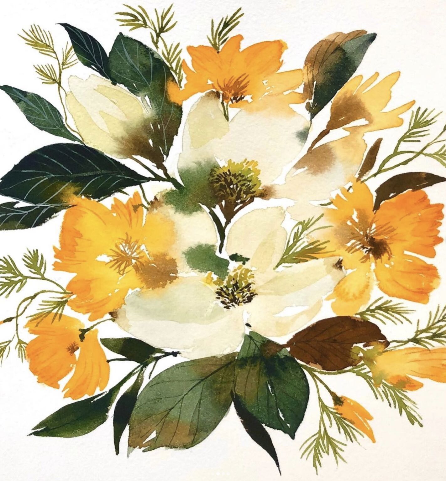 A watercolor painting Mississippi magnolias and California poppies