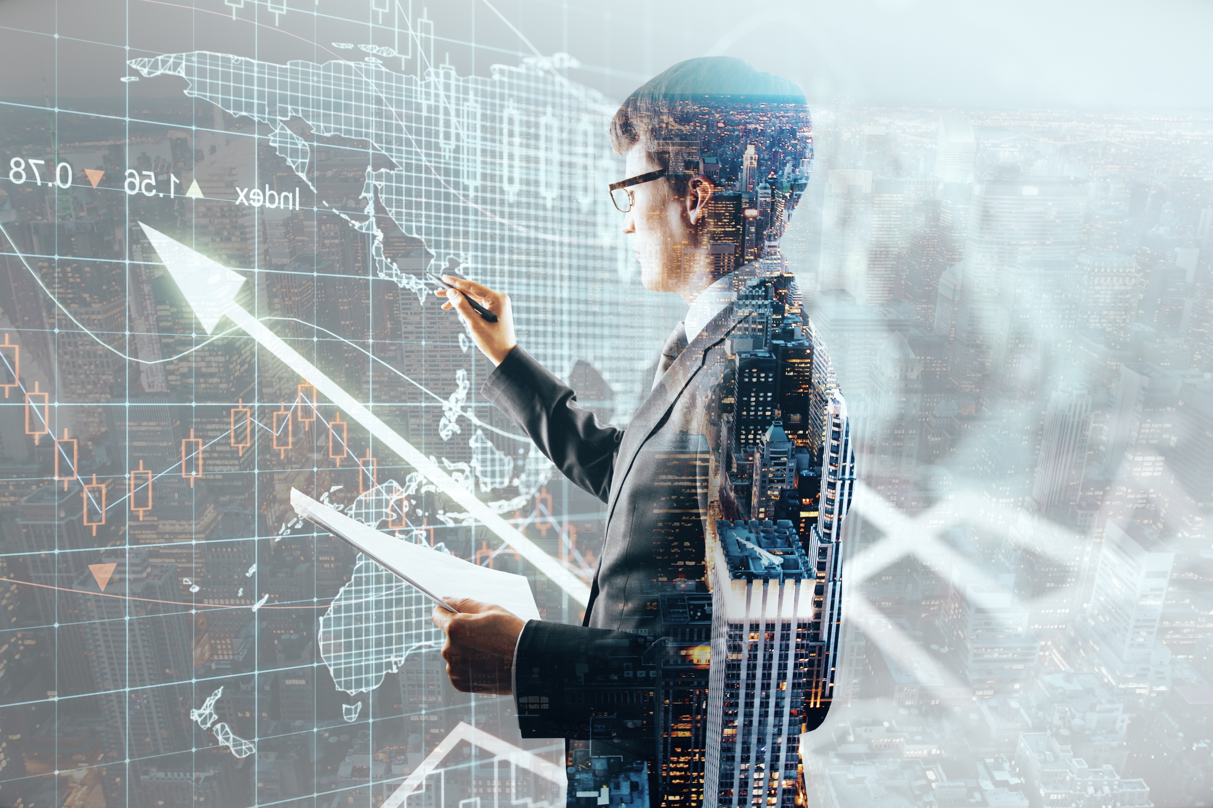Business leader using AI analytics, AI marketing, and AI-driven marketing automation to analyse commercial performance and identify growth opportunities.