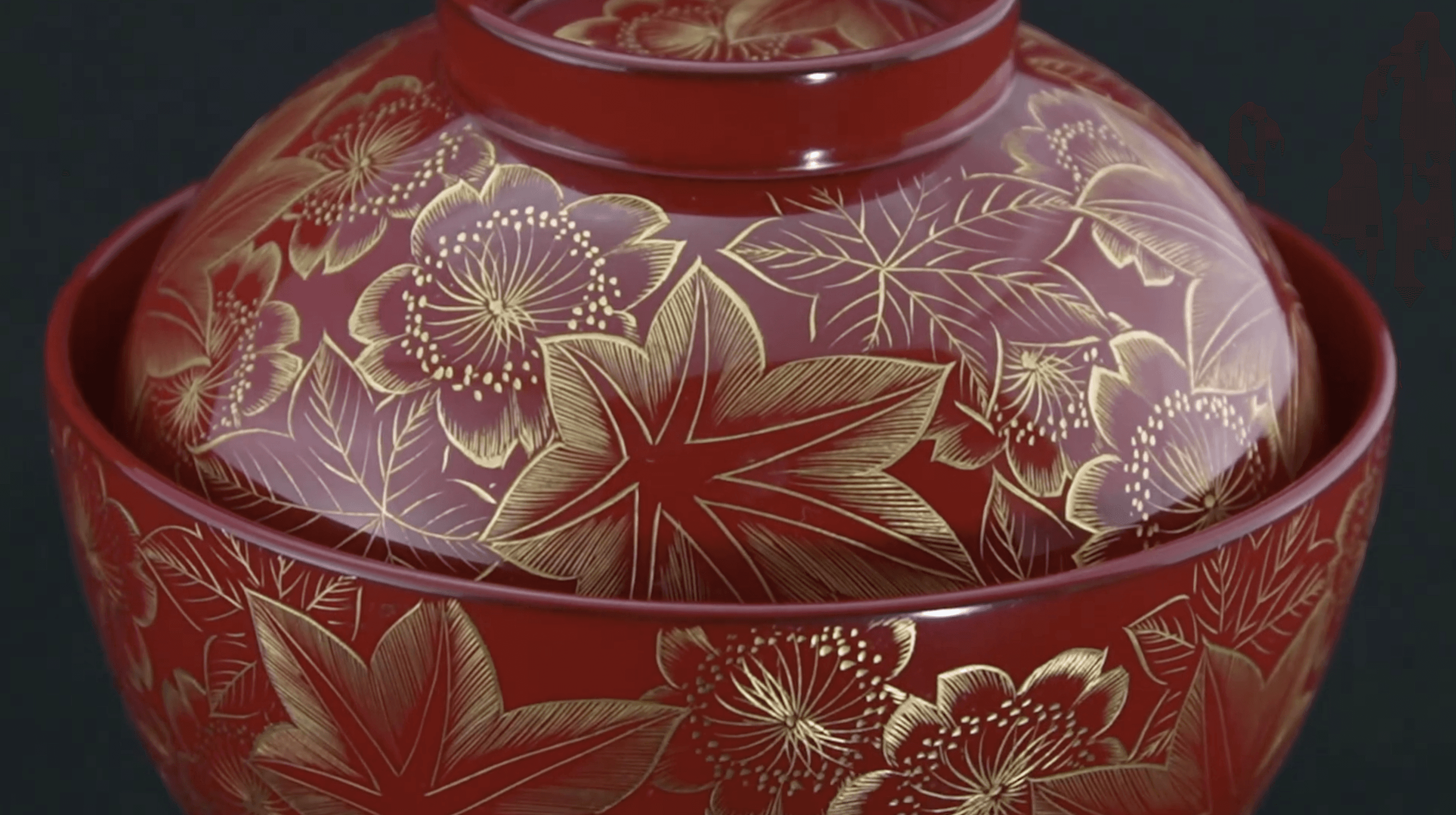 red lacquerware, gold leaf
