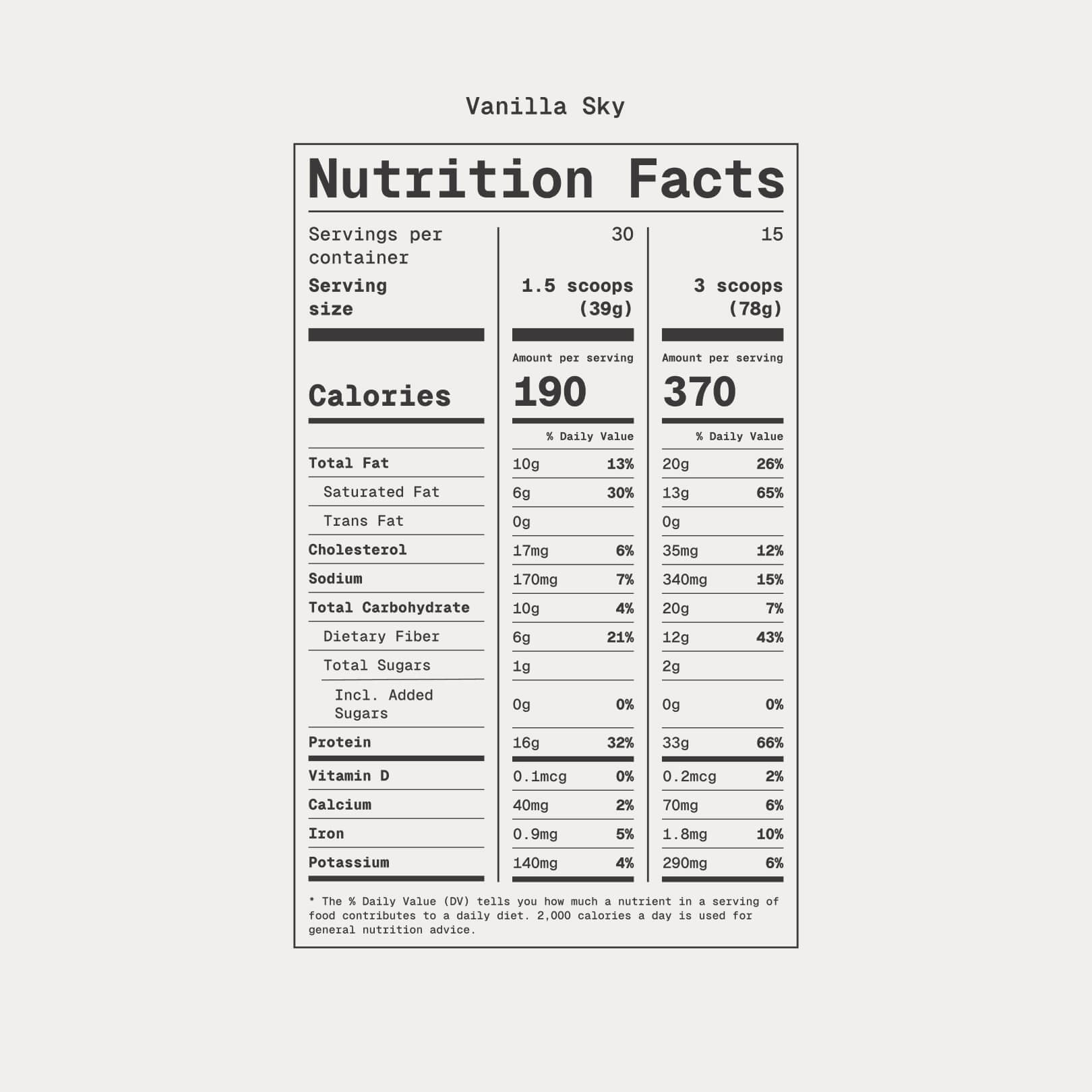 SIGNALS Vanilla Sky Nutrition Facts