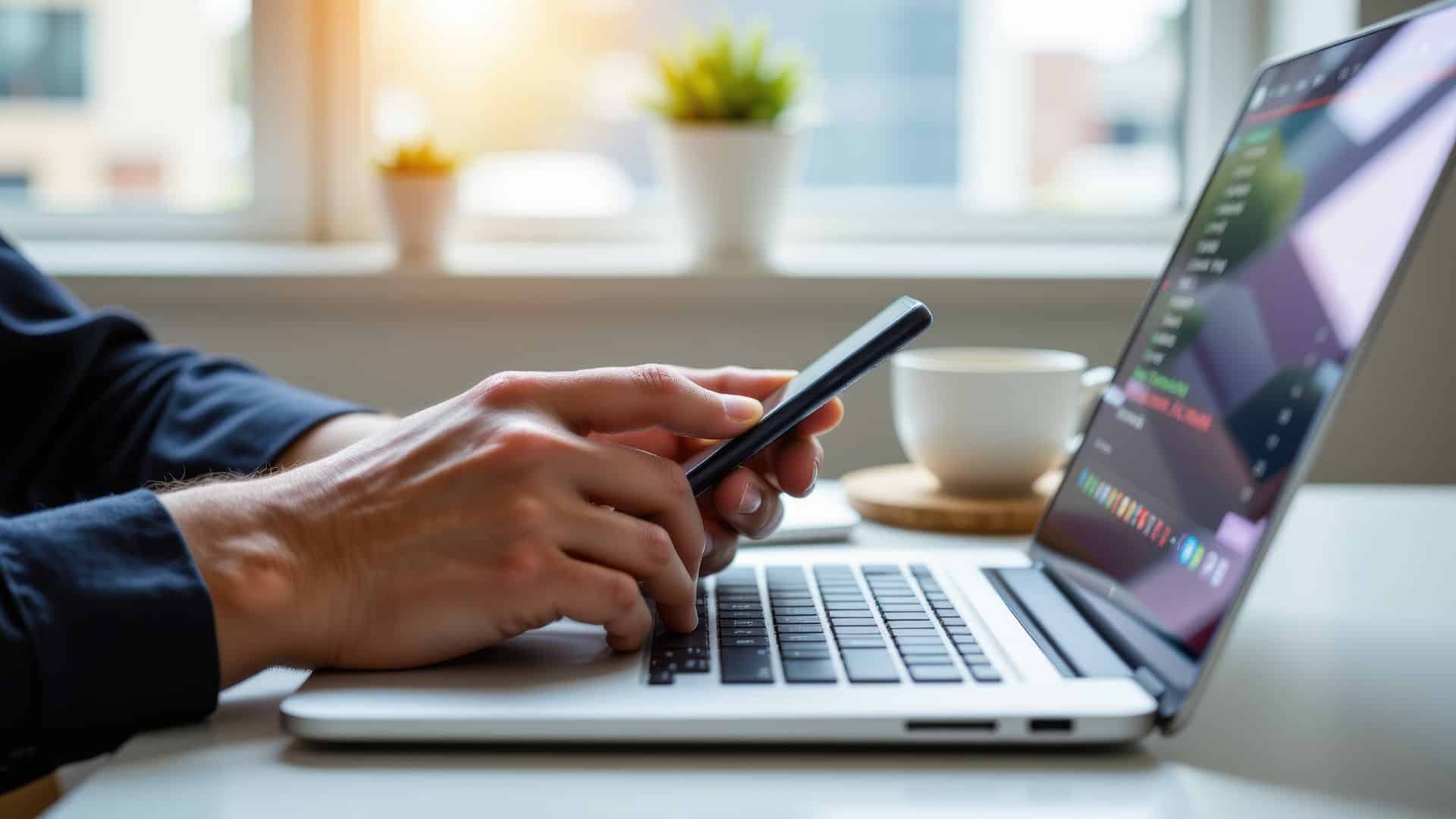 developer multitasking phone laptop ai workflow