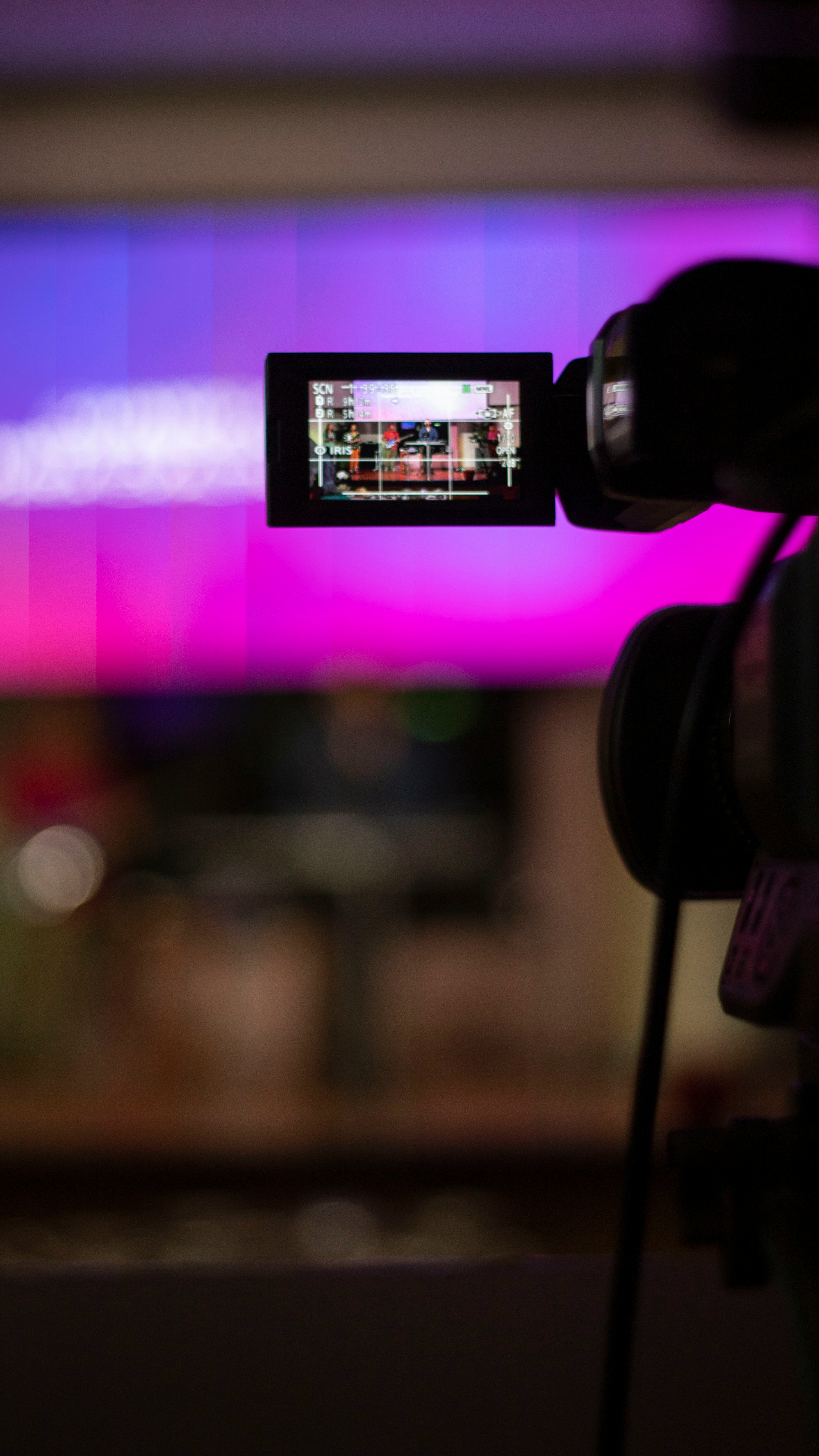 a close up of a video camera with a blurry background
