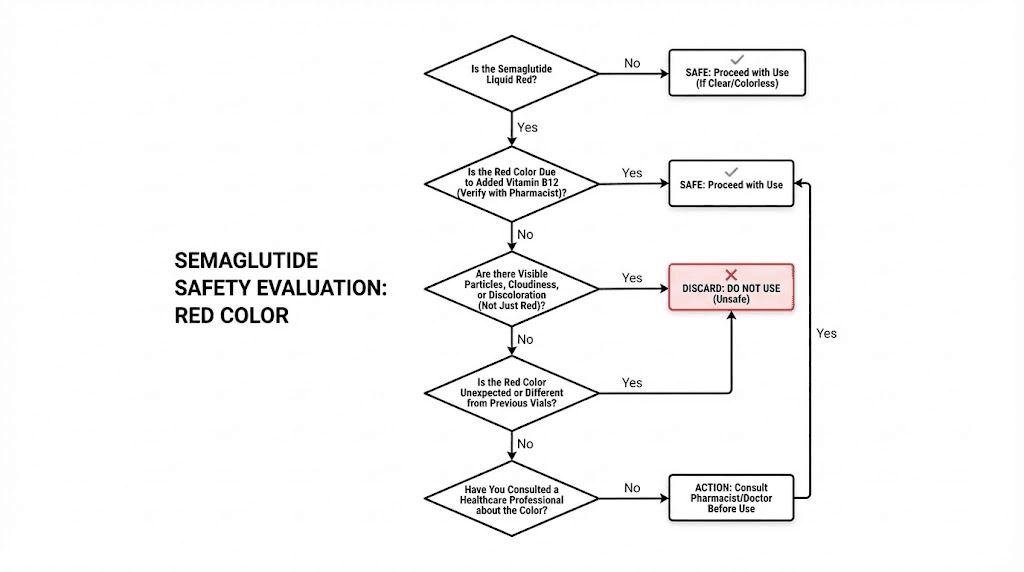 Semaglutide red color safety decision flowchart for checking if medication is safe