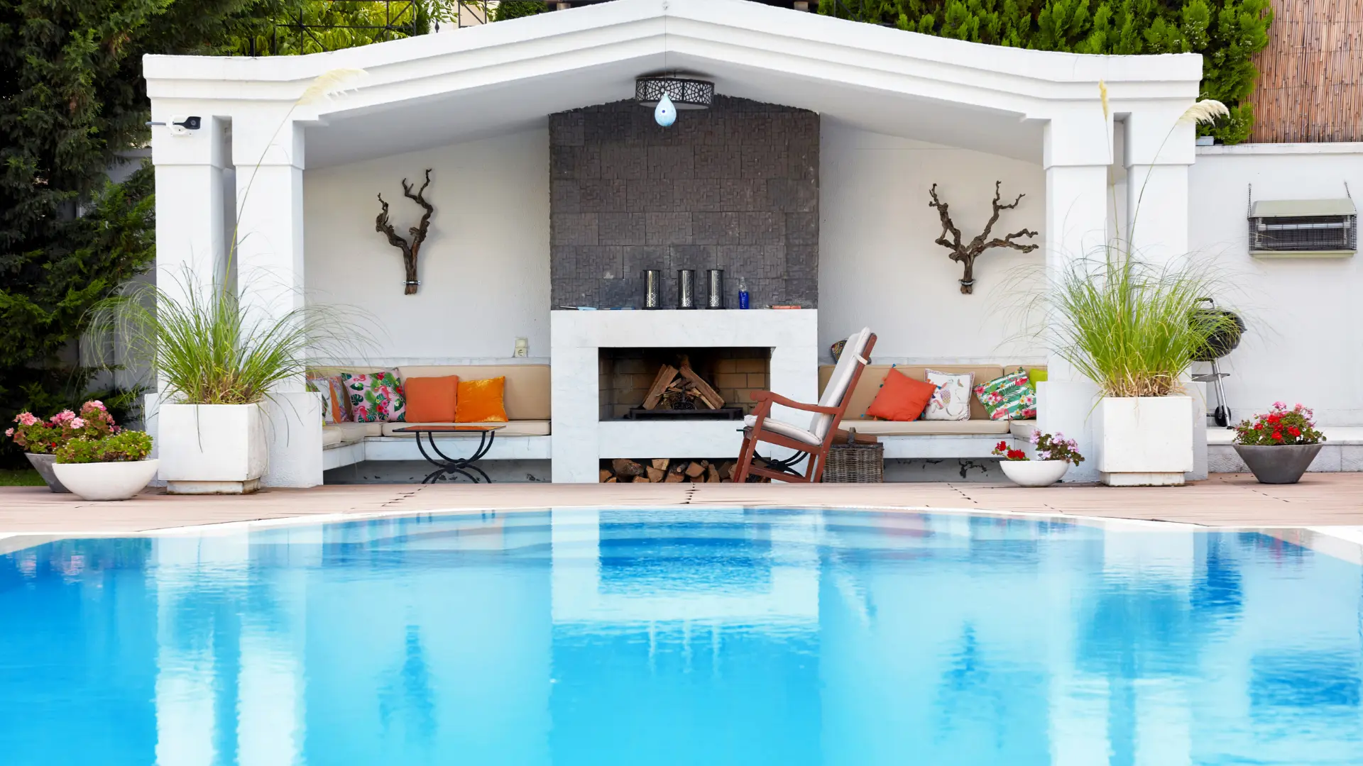 A luxury pool in a backyard