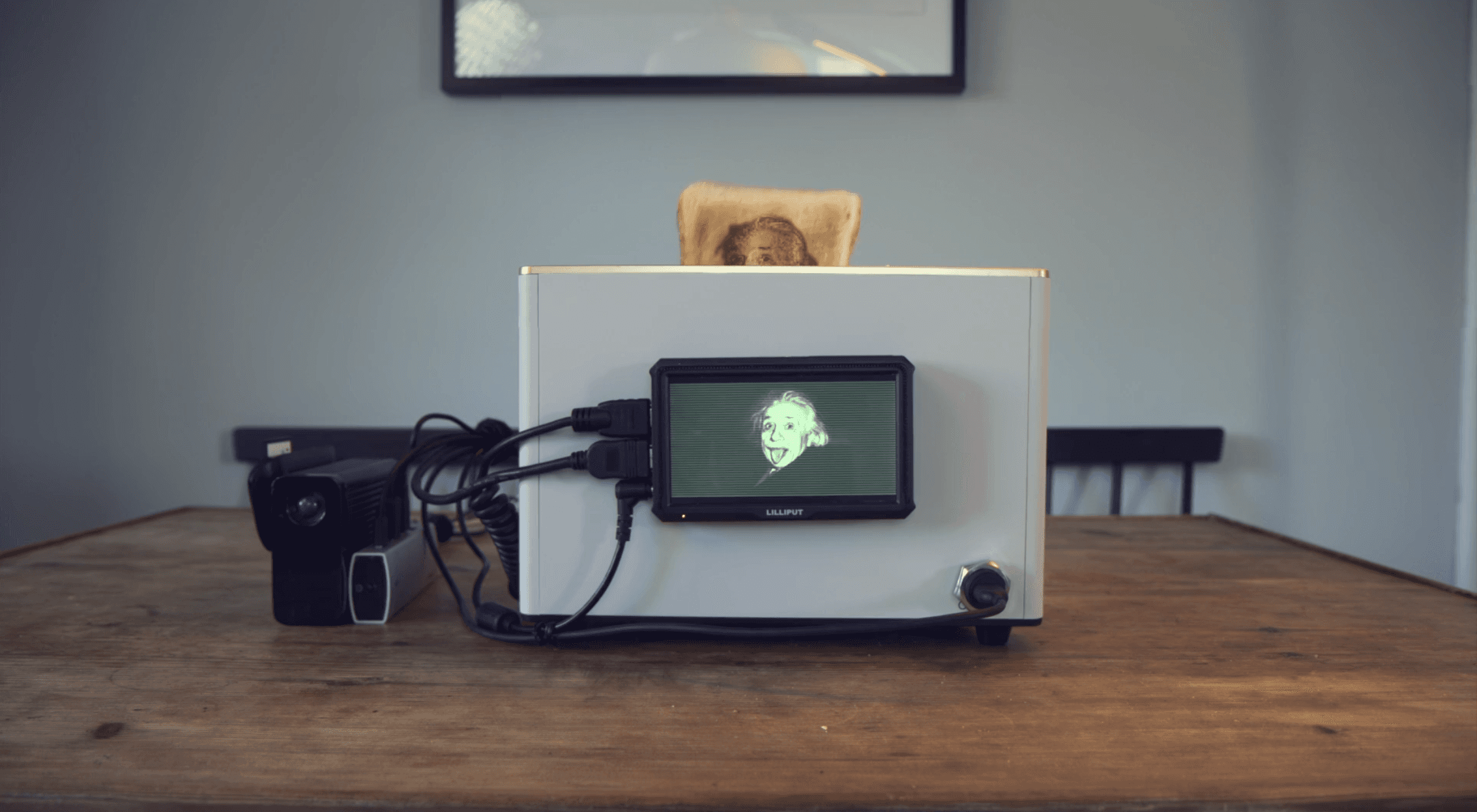 a toaster with a albert einstein toast effect