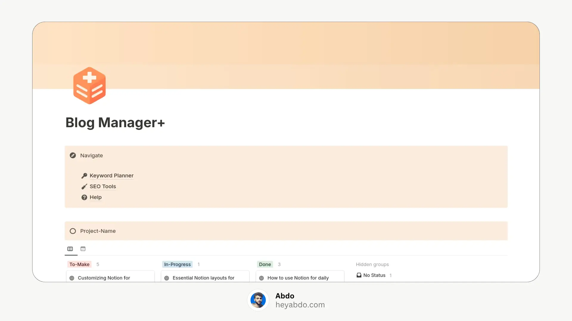 blog manager notion Template