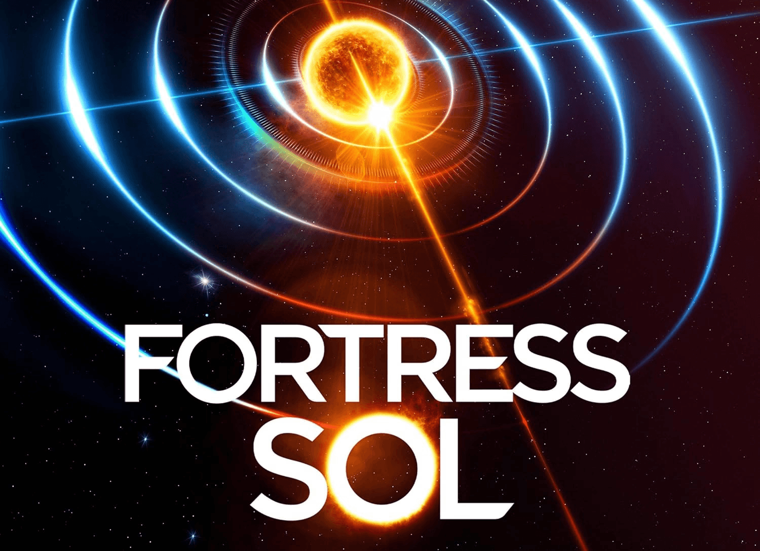 Cover of "Fortress Sol" by Stephen Baxter, read by Frankie Porter. Features a cosmic scene with a glowing central object and swirling lines, set against a starry background.