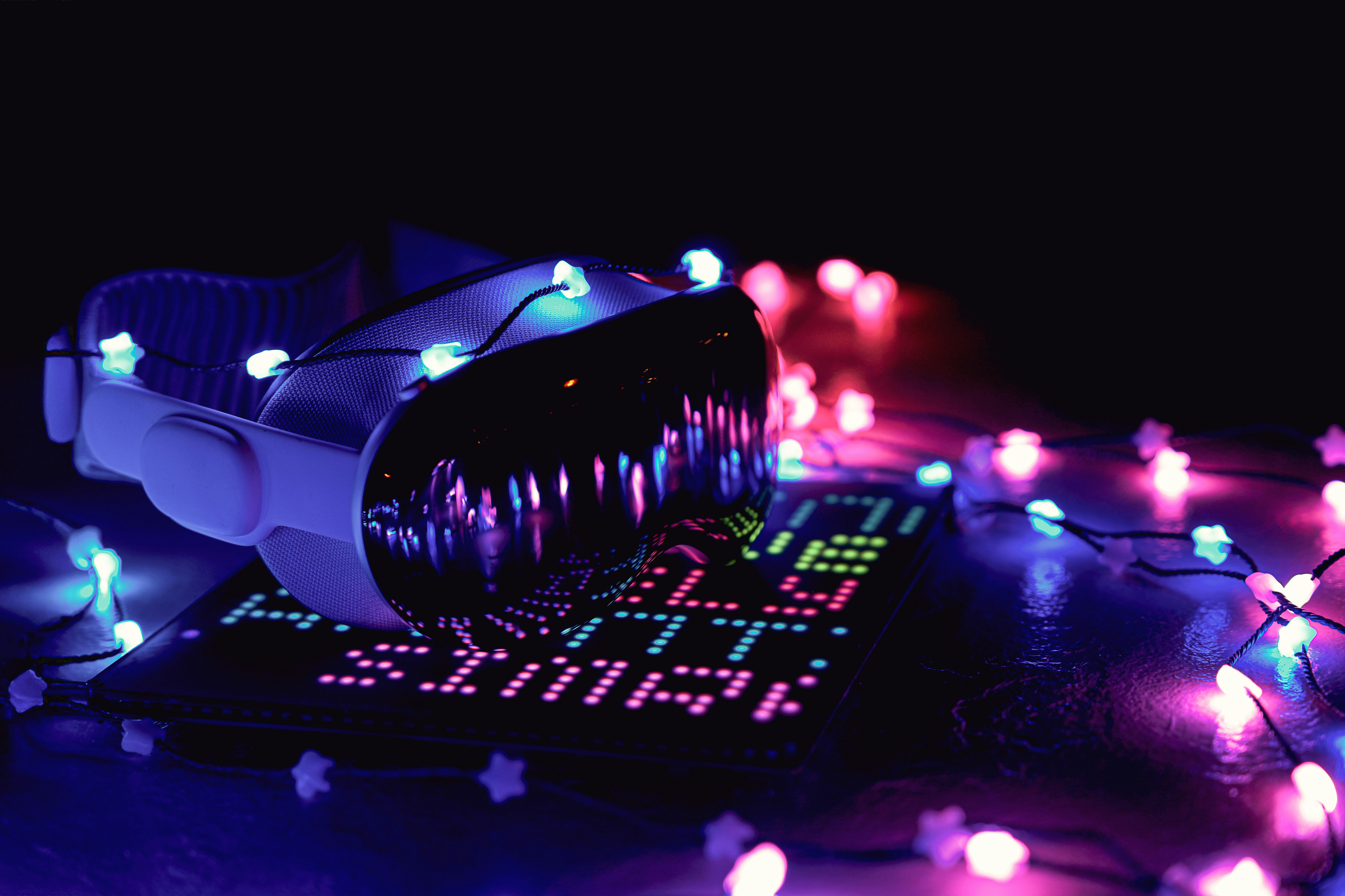 A close up of a camera with a lot of lights around it