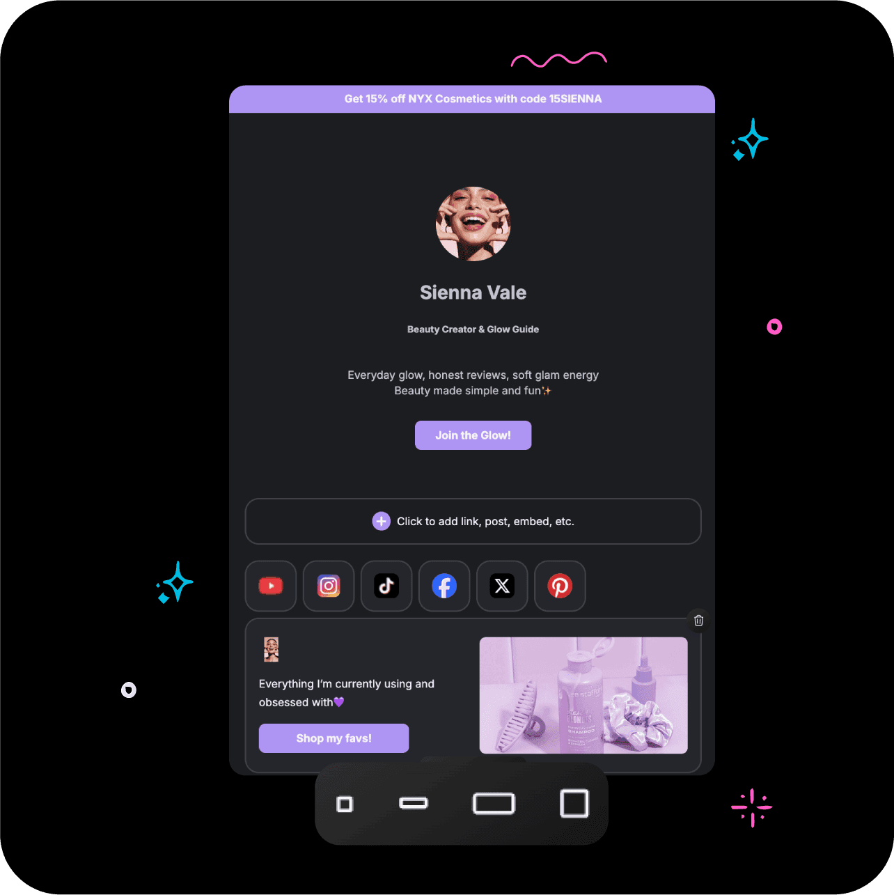 Linkie for influencers feature screenshot