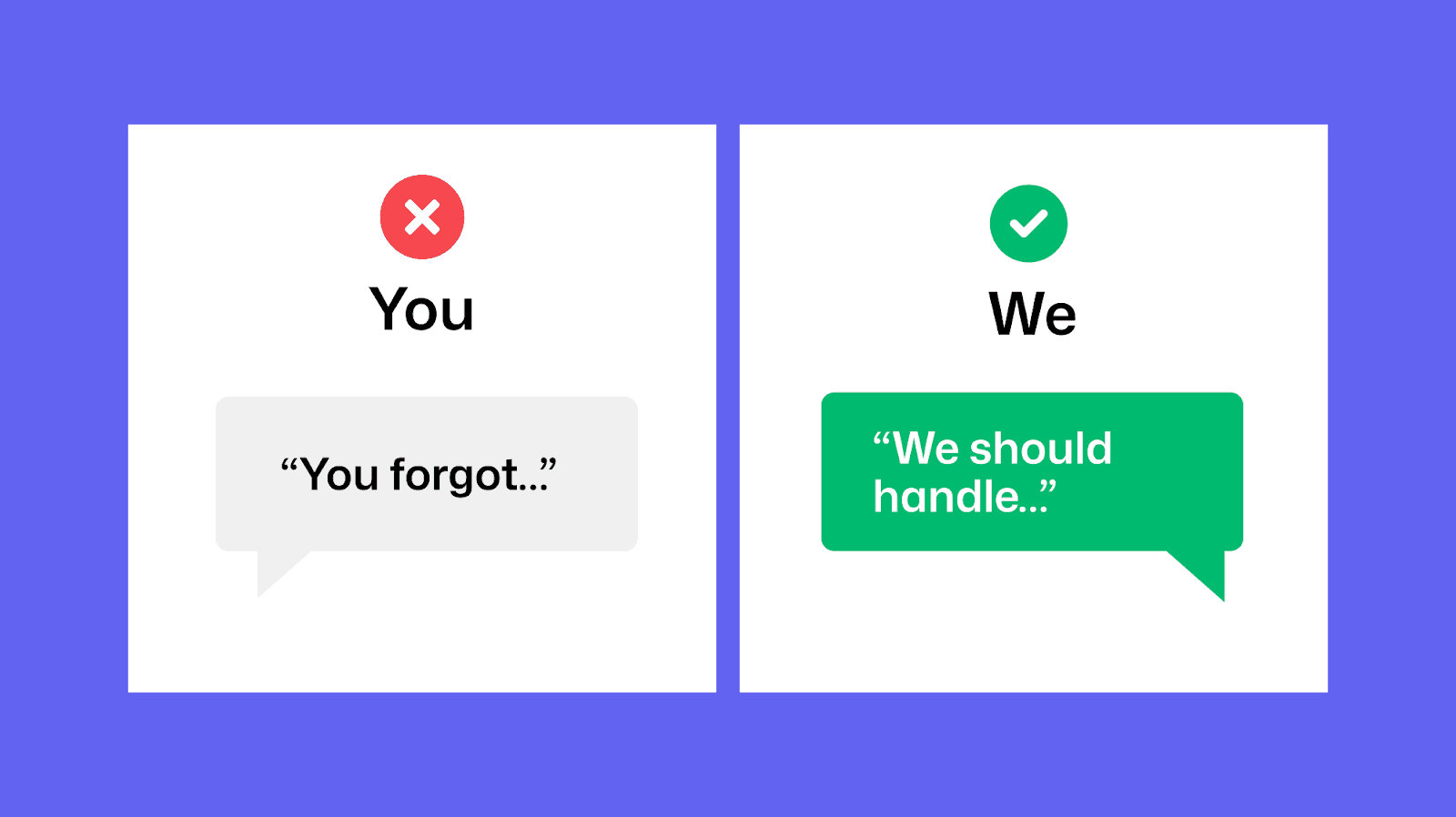 Infographic comparing 'You' vs 'We' language in code review feedback to promote collaborative tone.