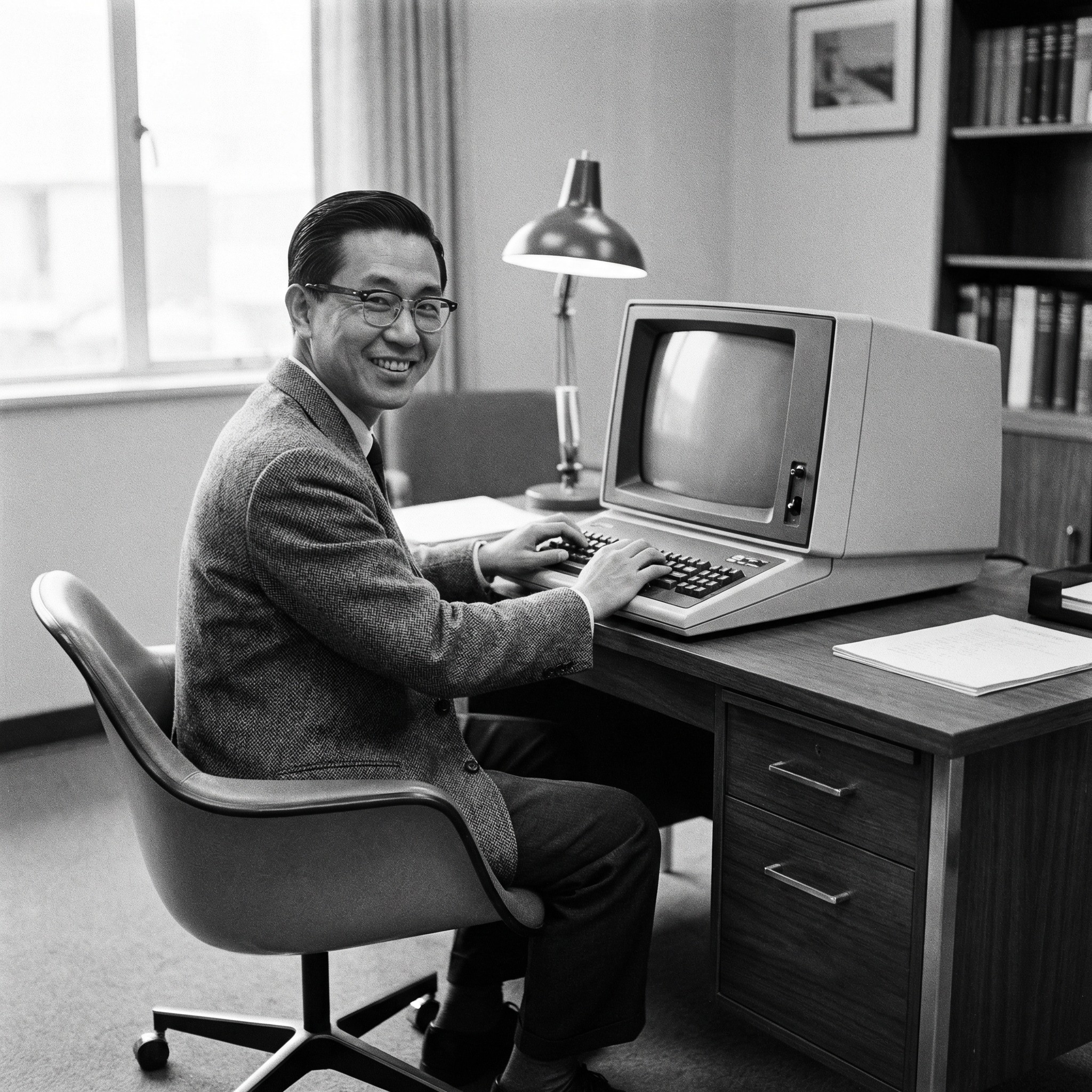 A man sitting at a computer.