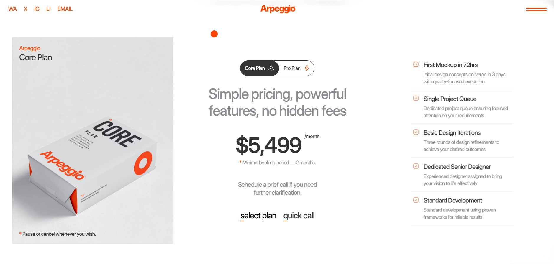 Affordable design service pricing plan with powerful features, transparent fees, $5,499/month.