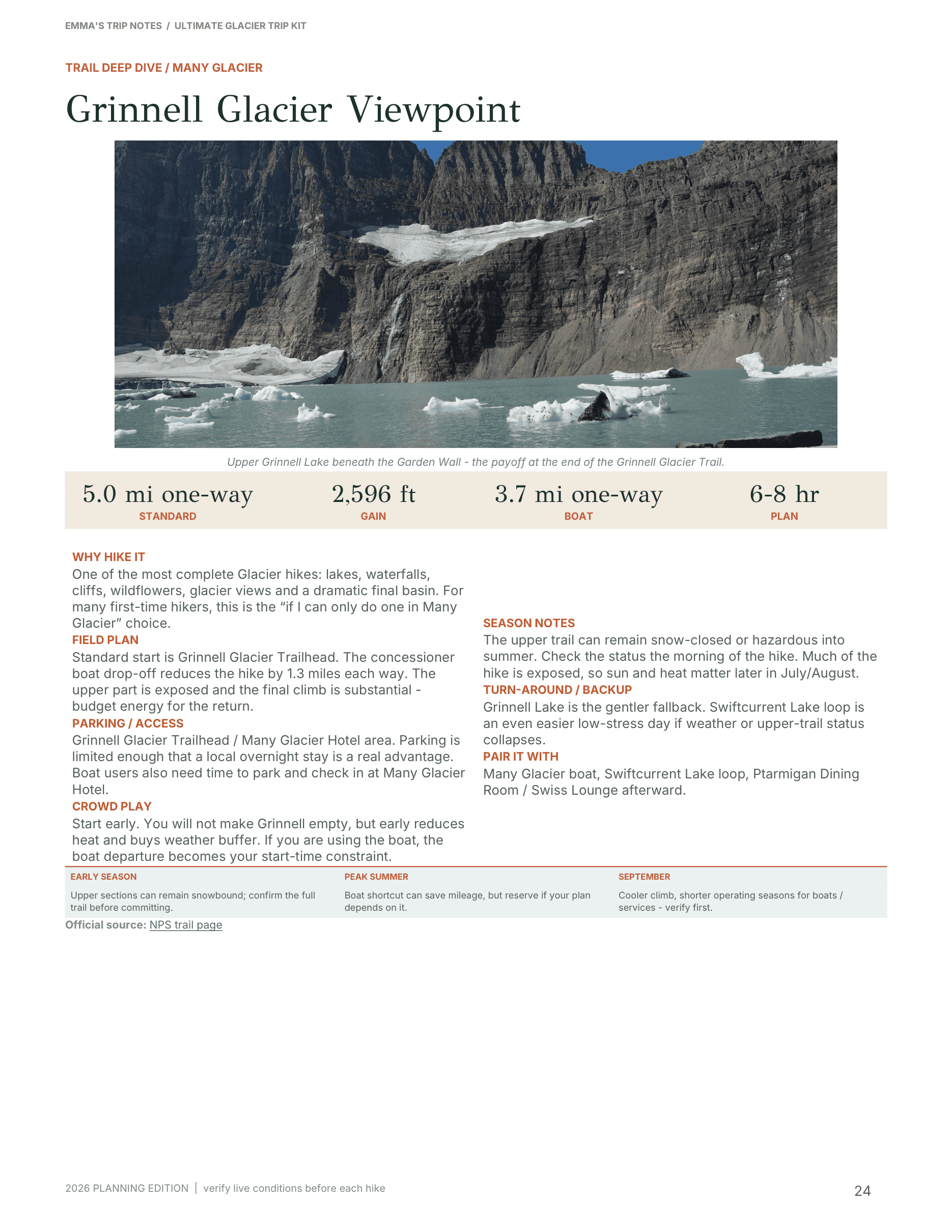 Glacier Trip Kit page 24: Grinnell Glacier Viewpoint field guide
