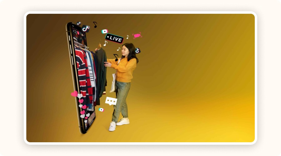 Woman shopping on TikTok through a smartphone