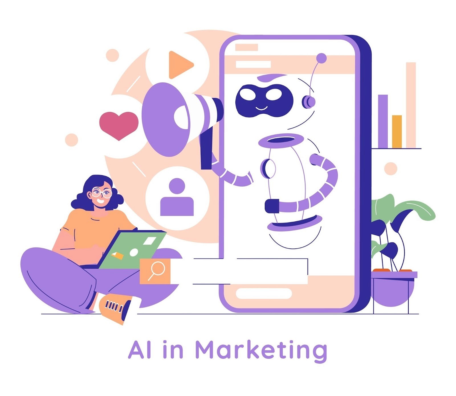 Illustration of a marketer using AI-powered tools to automate creator marketing campaigns.