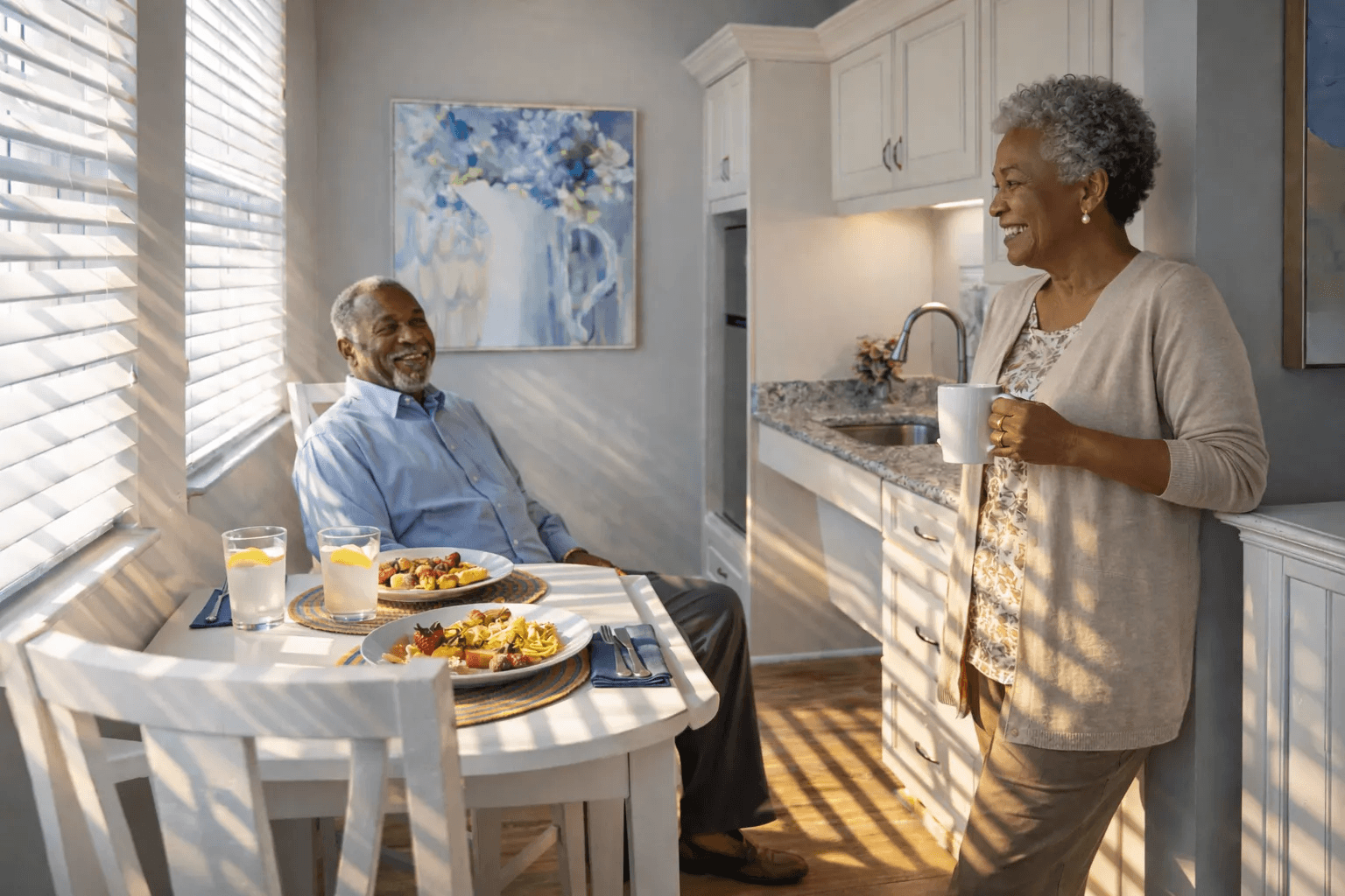 AI-enhanced couple in kitchen