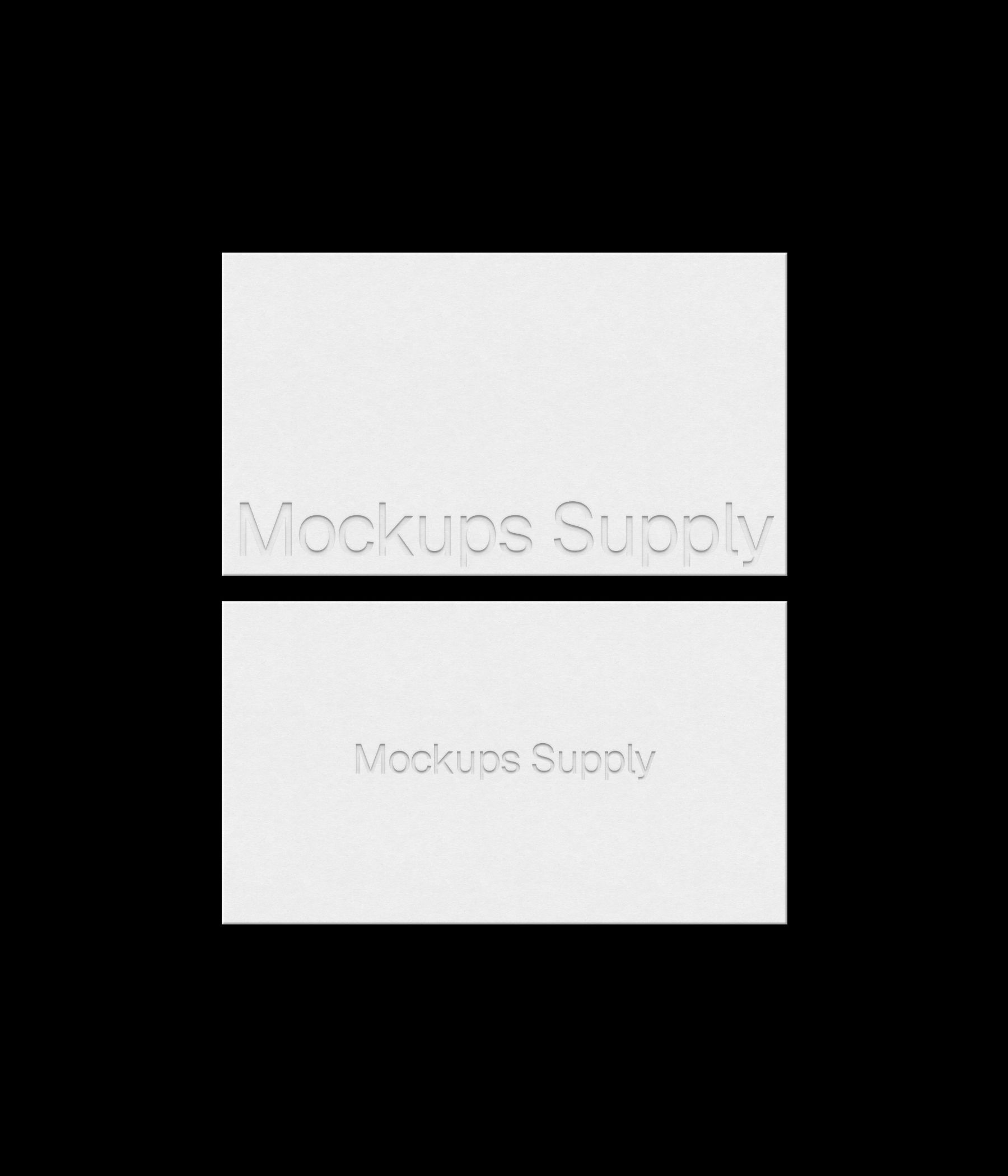 2 US Canada business cards mockup landscape for Photoshop with debossed text effect, white cards on black background, minimal branding and stationery presentation