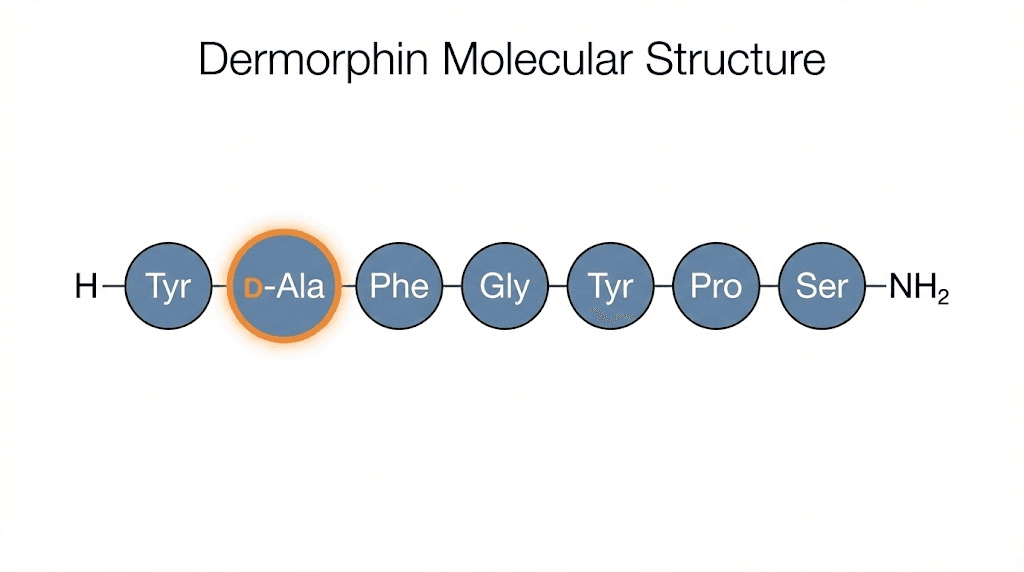 Dermorphin peptide molecular structure showing D-alanine at position two