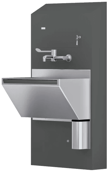 A half height sloping top type integrated plumbing system