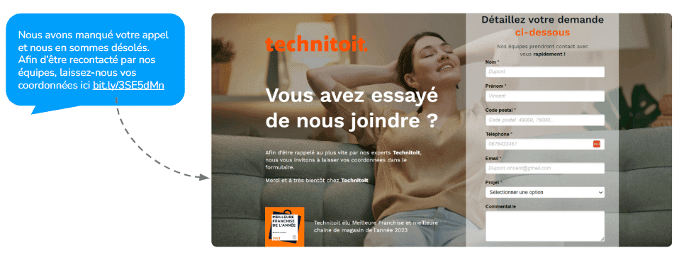 Landing page Technitoit pour la récupération de leads