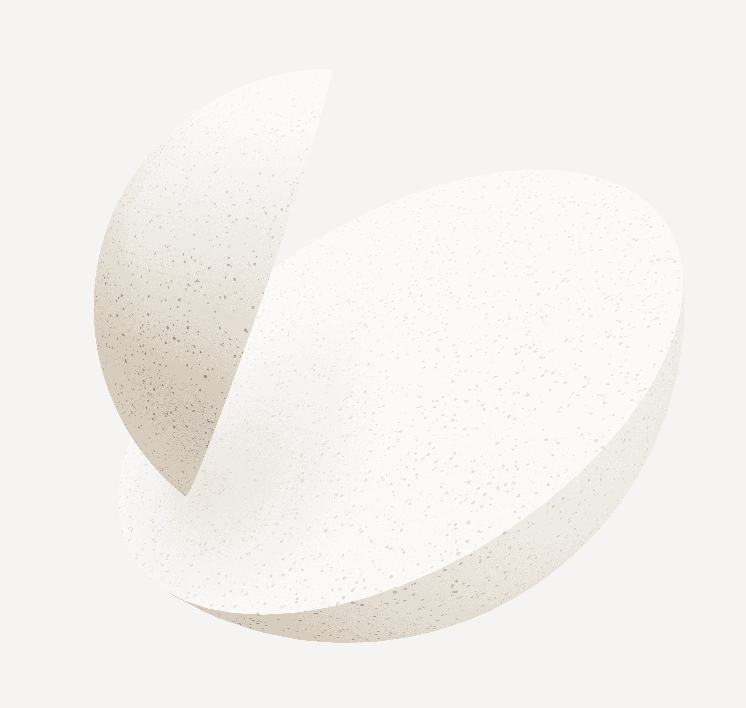 Minimalistic abstract image featuring two semi-circular, speckled white shapes floating against a light gray background, conveying a sense of balance.