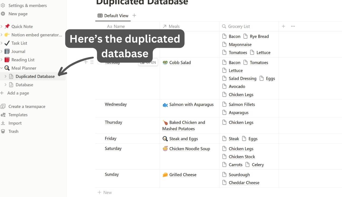 Here’s the duplicated database