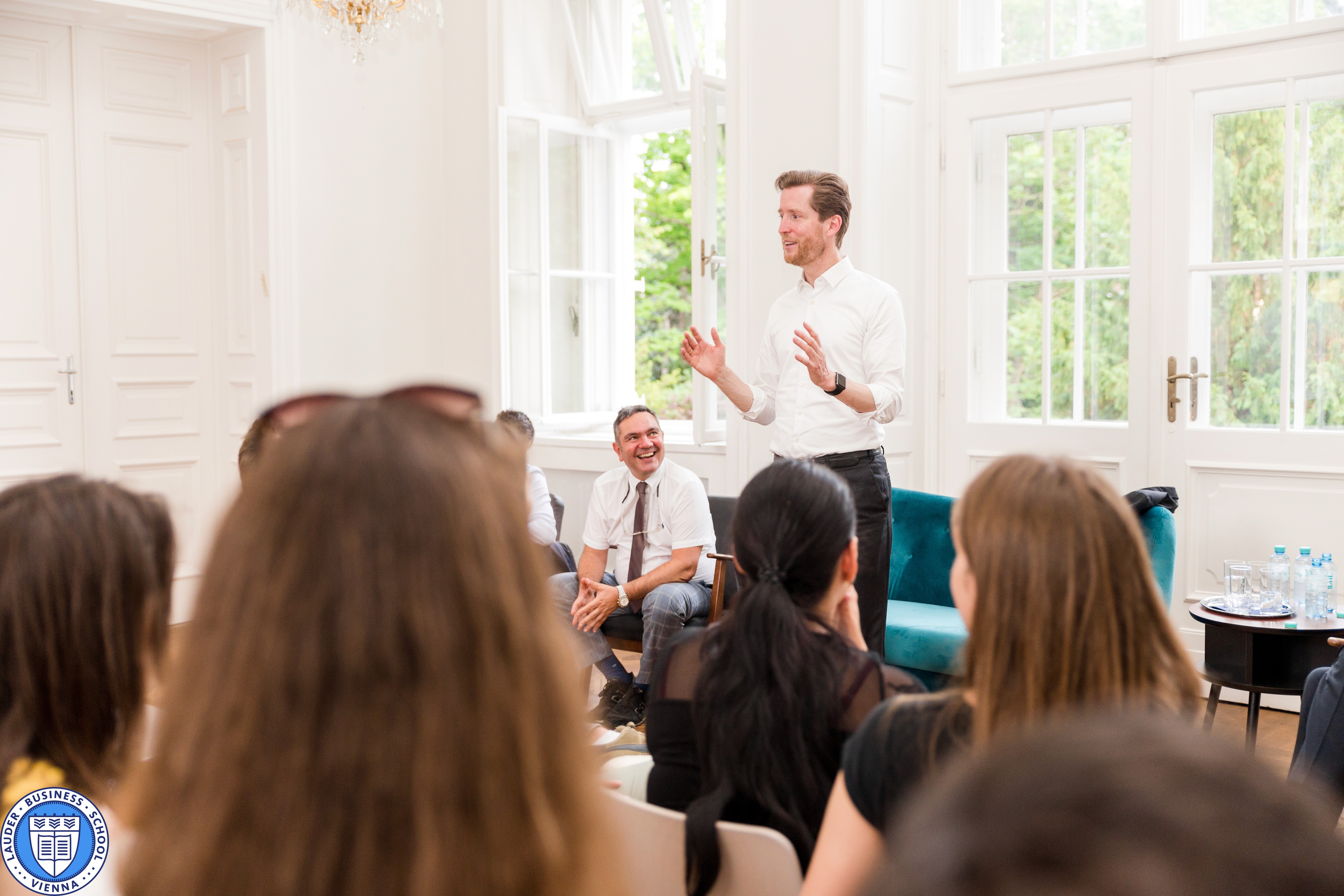 CEO of Austrian Airlines , Dr. Alexis von Hoensbroech speaks to LBS students