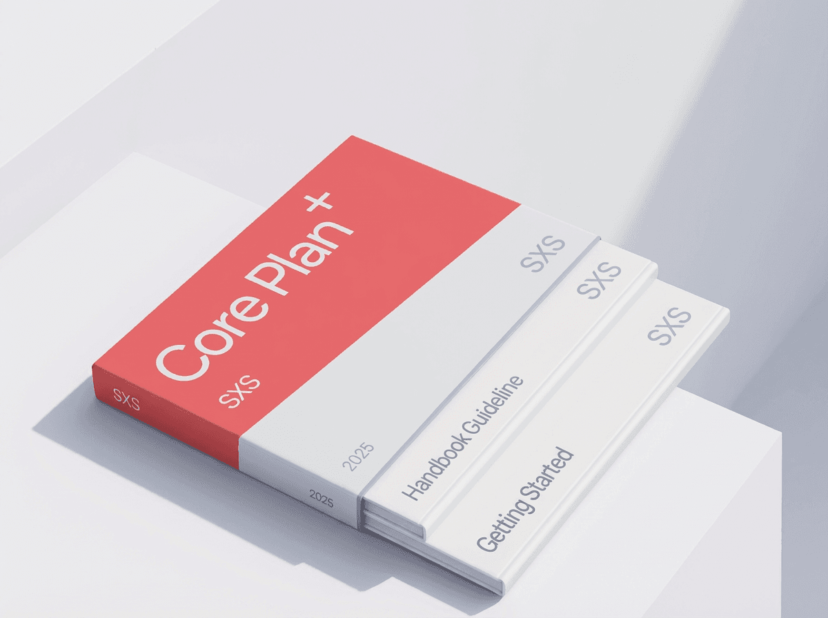 Minimalist stack of guideline with clean typography and red covers.