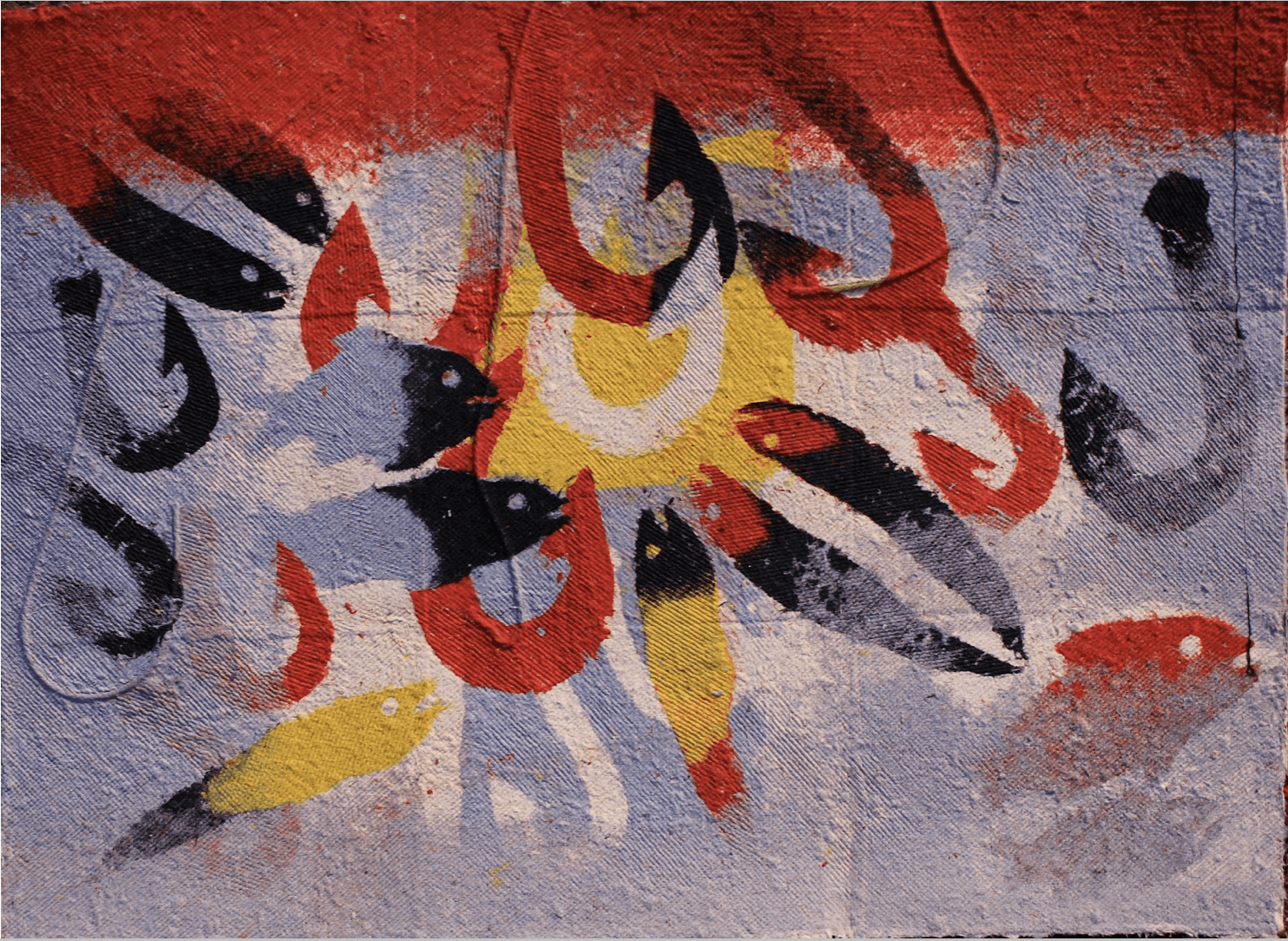 herd of sheep on road painting