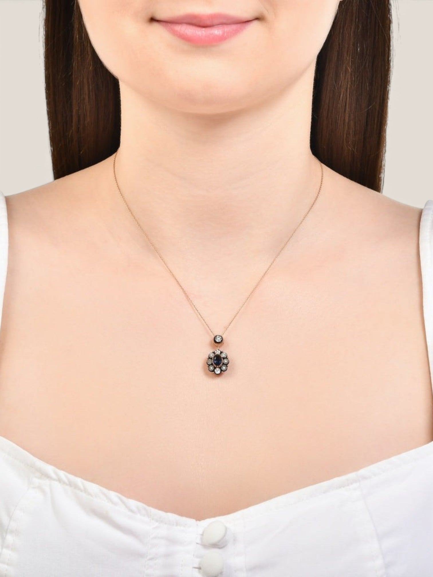 0.05 Karat Safir Renkli Elmas Kolye Pembe Altın S59116